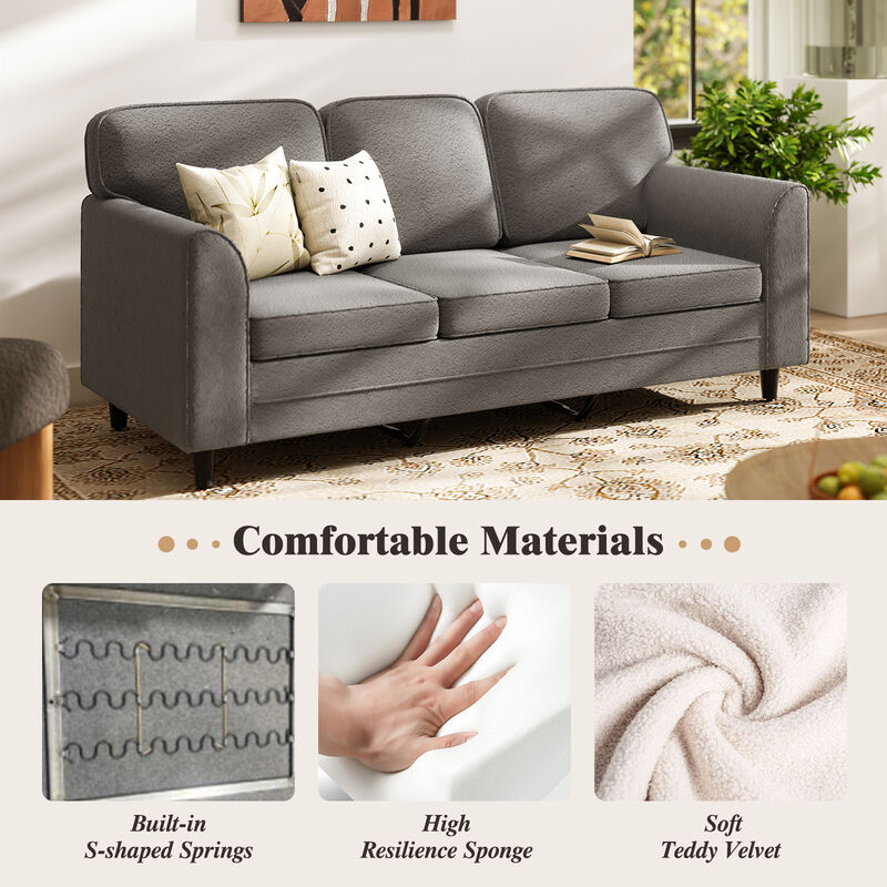 Upholstered Teddy 3-Seat Sofa with Comfortable Back Pillows for Cozy Living Room Decor