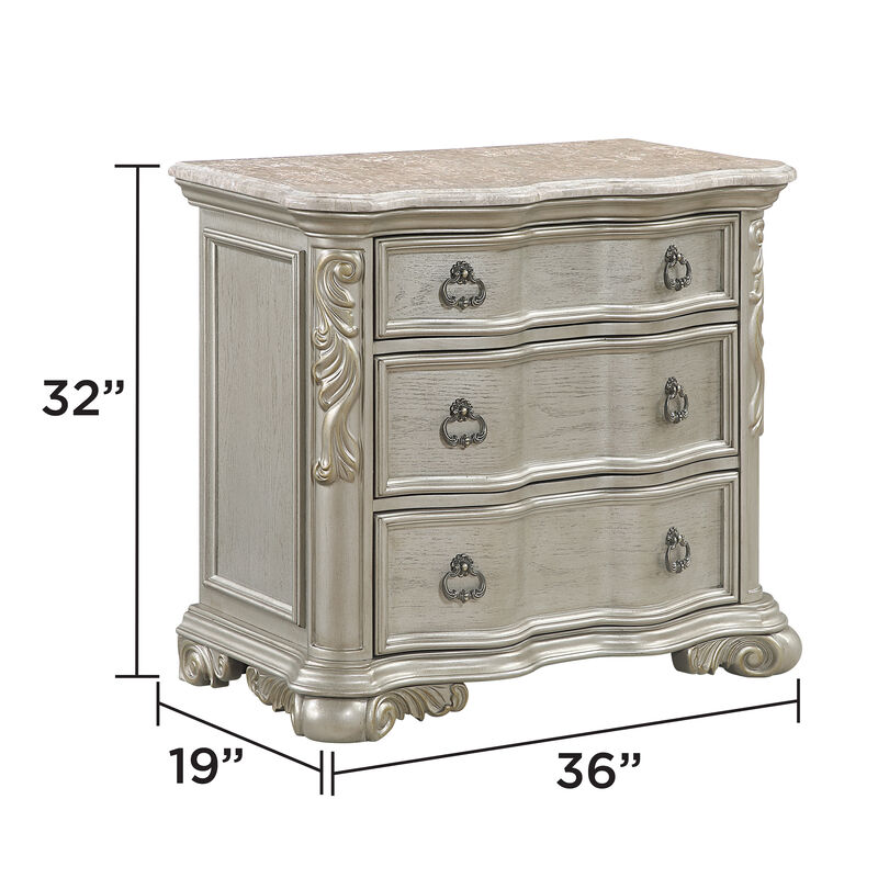 Bella Traditional Wood Nightstand with 3 Drawers, Fully Assembled Bedside Storage Table image number 3