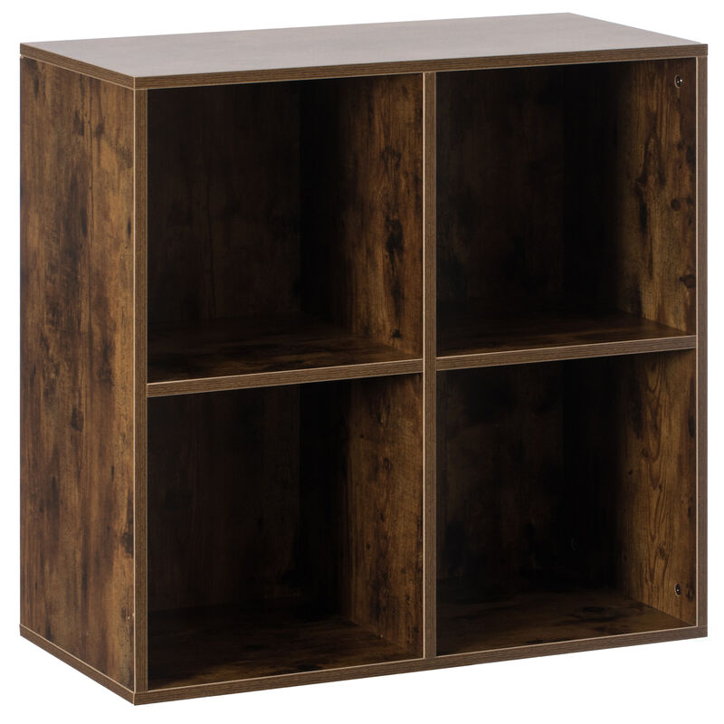 Modern Wooden Toy Storage Bookshelf 4 Cube Organizer Square Bookcase, Walnut