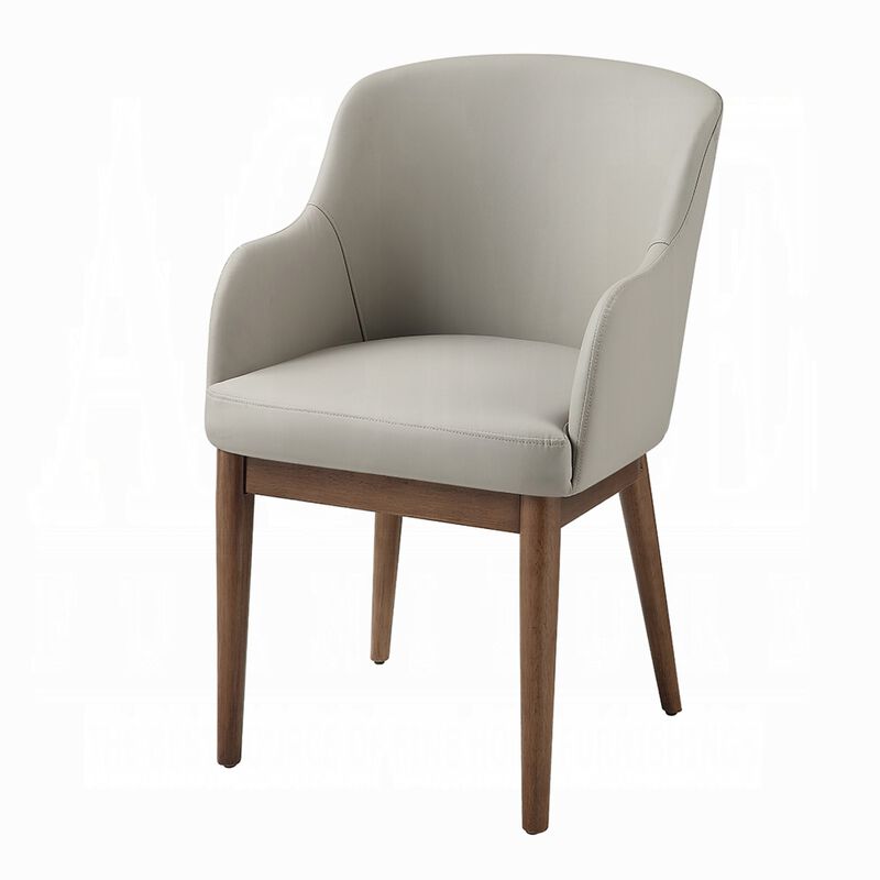 Hima Dining Side Chair Set of 2, Gray Faux Leather, Walnut Brown Wood image number 5