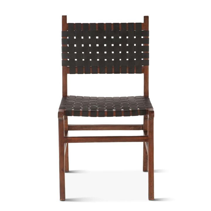 World Interiors Lisbon Dining Chair in Black Leather with Royal Brown Finish