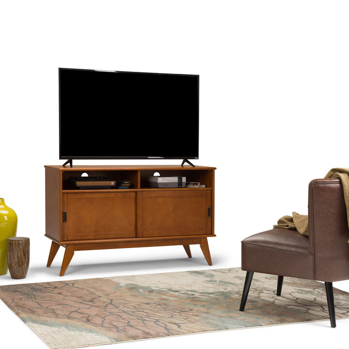 Draper SOLID HARDWOOD 54 inch Wide Mid Century Modern TV Media Stand in Teak Brown For TVs up to 60 inches