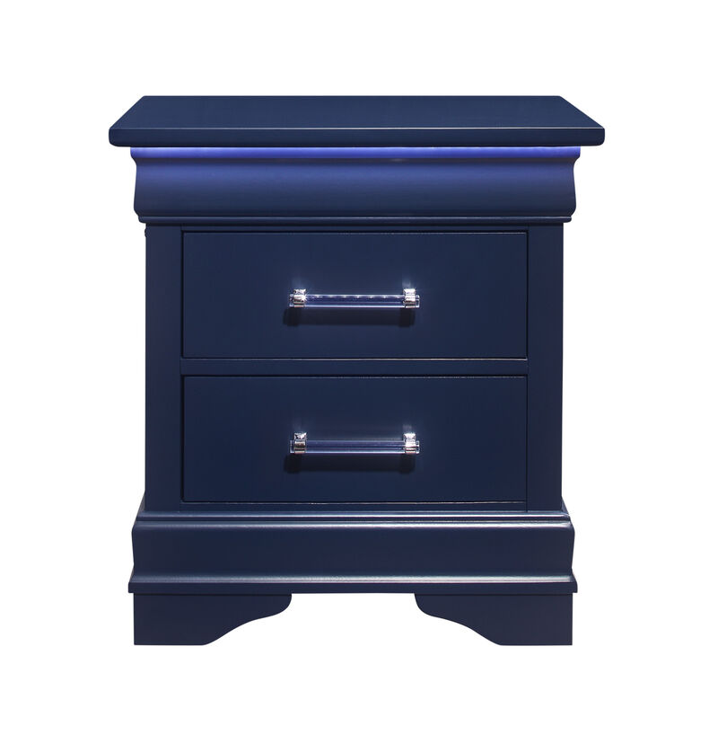2-Drawer Solid Wood Nightstand with LED Lighting for Bedroom