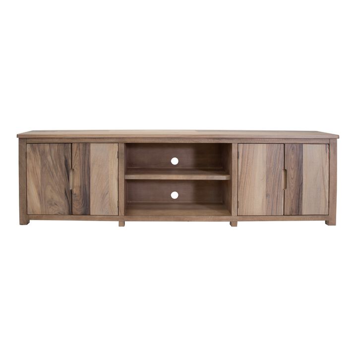 Umey 93 Inch TV Entertainment Console, 3 Shelves, 4 Doors, Brown Wood - Benzara