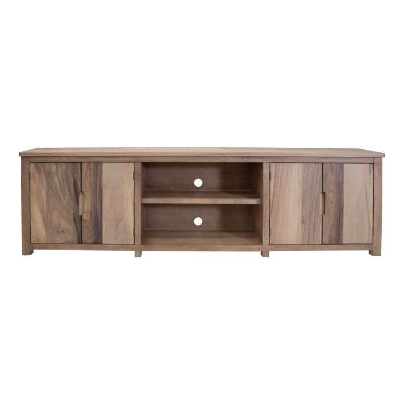Umey 93 Inch TV Entertainment Console, 3 Shelves, 4 Doors, Brown Wood - Benzara