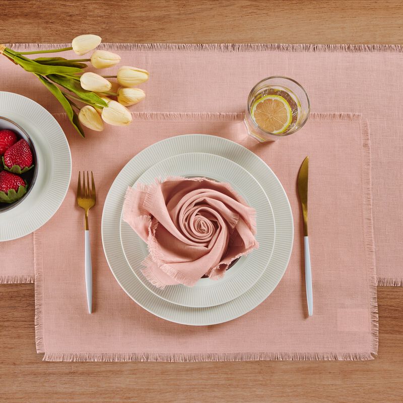 Solino Home Fringe 100% Linen Placemats &ndash; Set of 4, 14 x 19 in, Machine Washable, Holiday and Everyday Dining