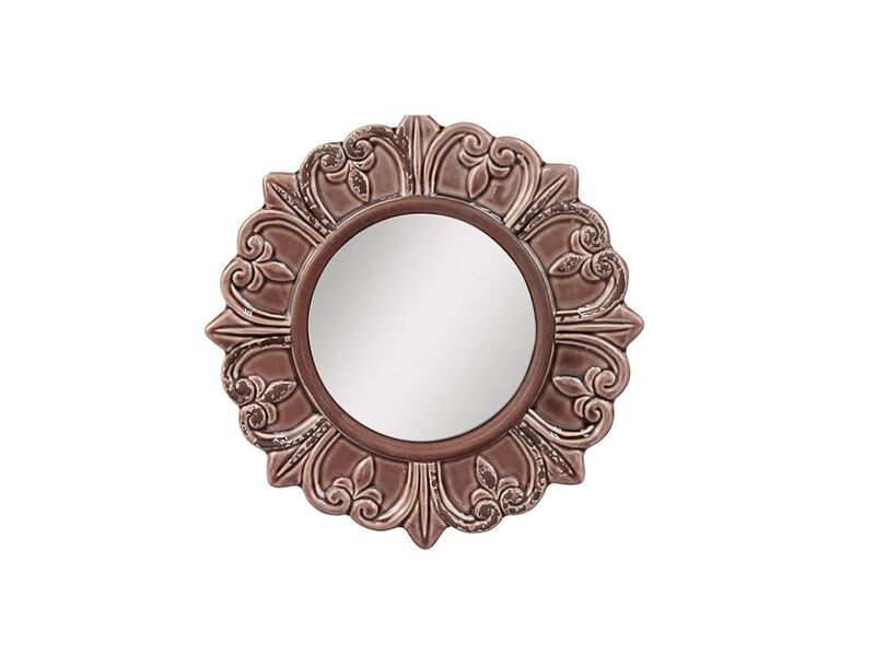 9" Warm Taupe Ceramic Wall Mirror &ndash; Round Vintage Accent for Entry