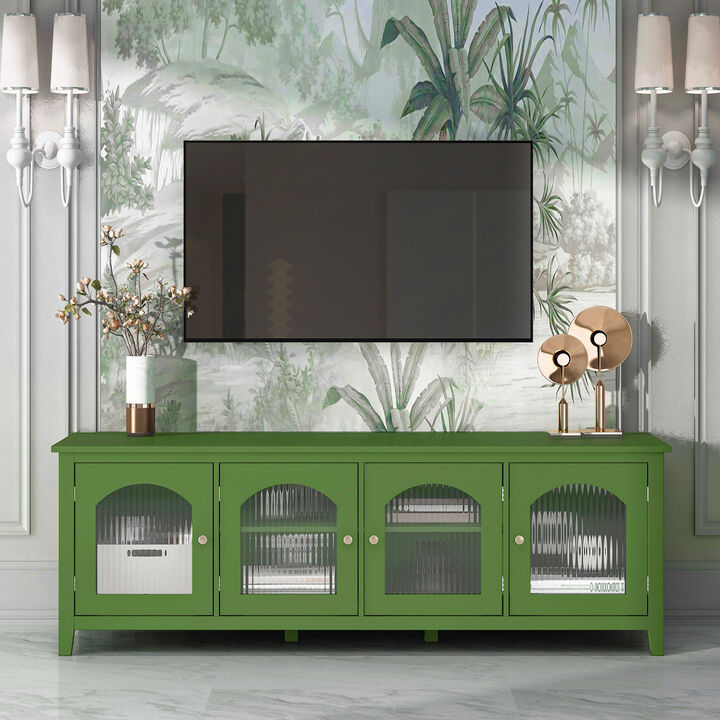 Streamdale Stylish 71-Inch TV Stand with Antique Green Glass Door