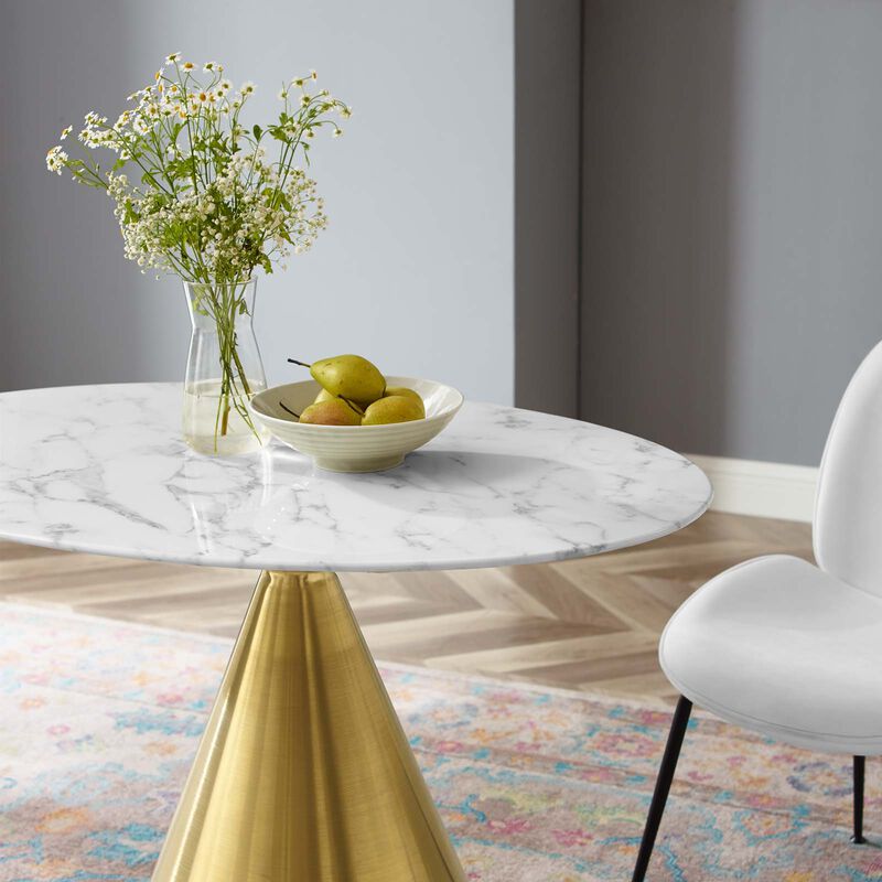 Modway - Tupelo 42" Oval Artificial Marble Dining Table Gold White
