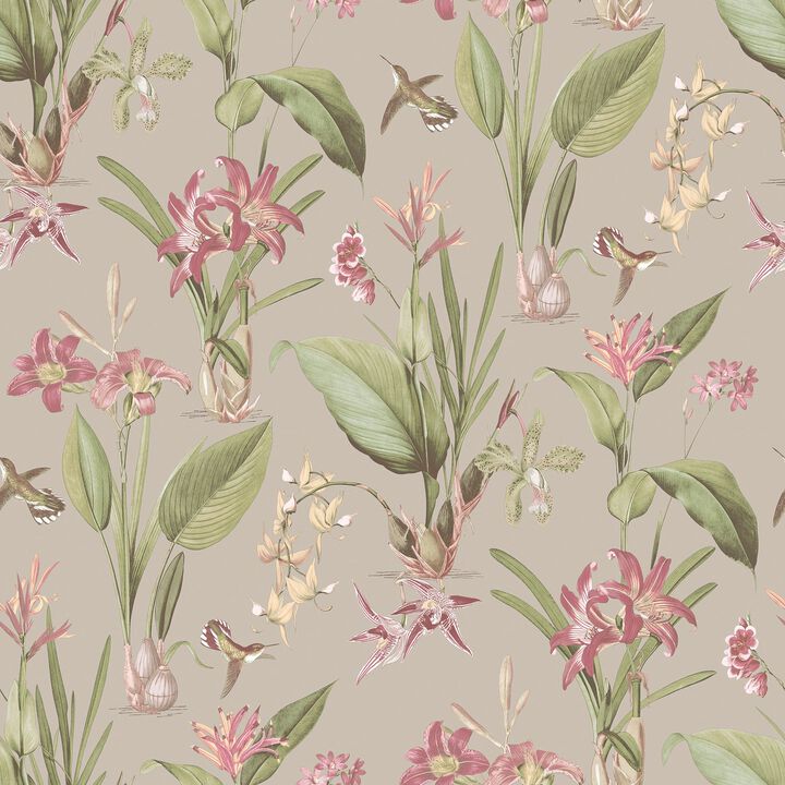 Secret Garden Cottage Botanical Pink Wallpaper G78506