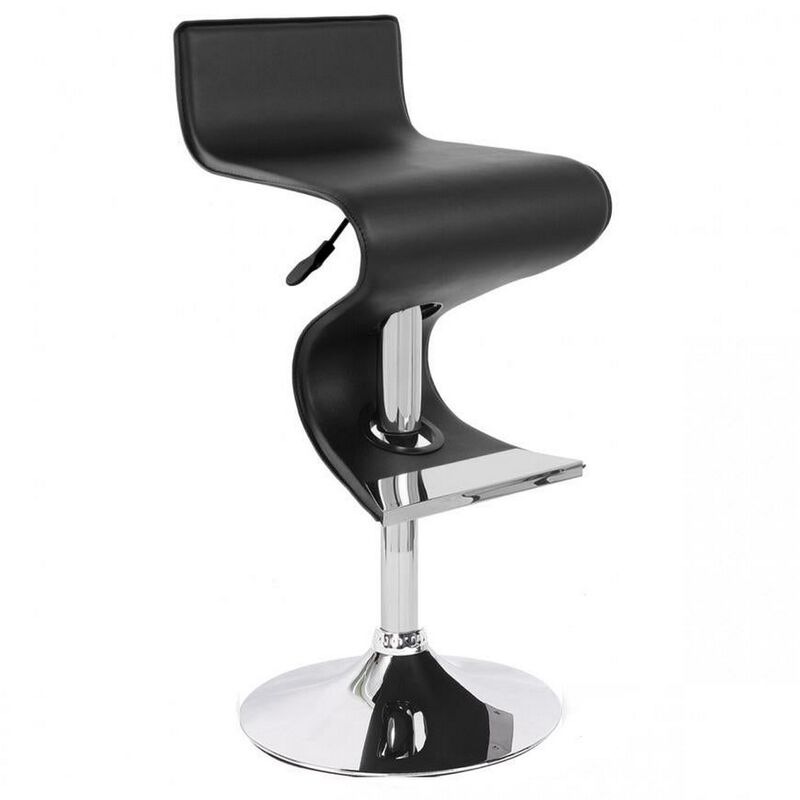 Cruze 22-30 Inch Adjustable Swivel Counter Height Stool, Wave Curves, Black - Benzara