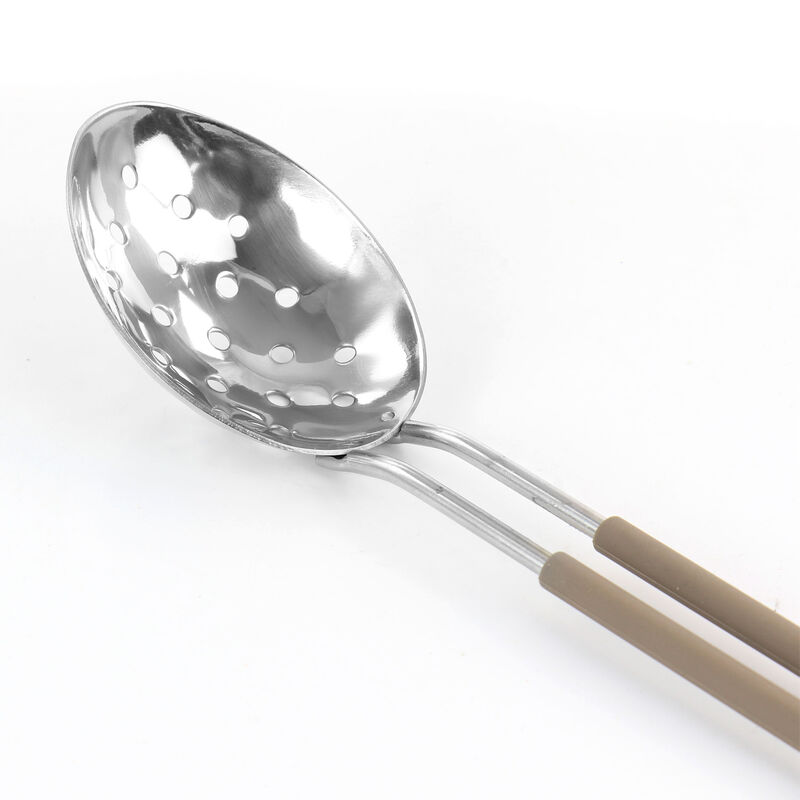Martha Stewart Stainless Steel Slotted Spoon in Taupe