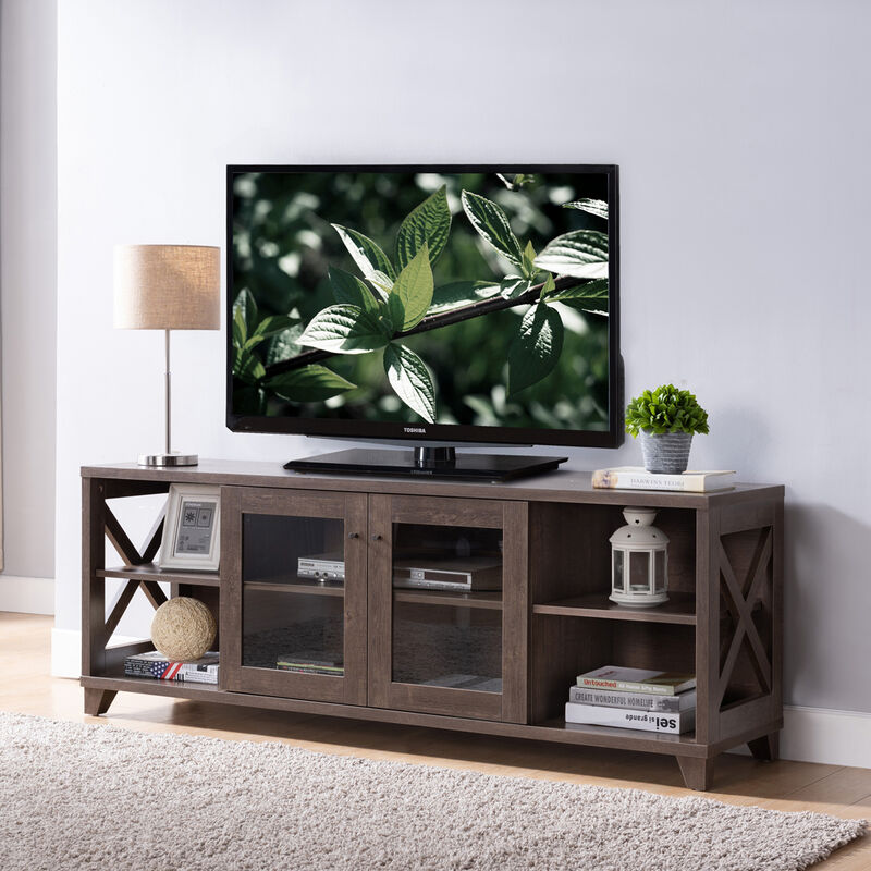 Walnut Oak TV Stand with 4 Side Shelves and Center Cabinet