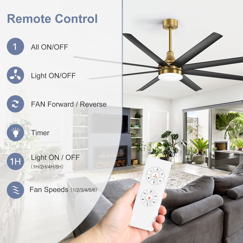 Breezary 65 in Ceiling Fan with Light, 8 ABS Blades, Remote Control, Reversible DC Motor, 6 Speeds image number 4