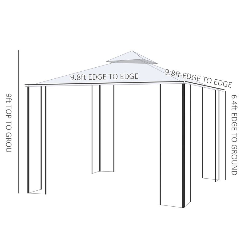 10' x 10' Steel Outdoor Patio Gazebo Canopy with Removable Mesh Curtains, Display Shelves, & Steel Frame, Cream White