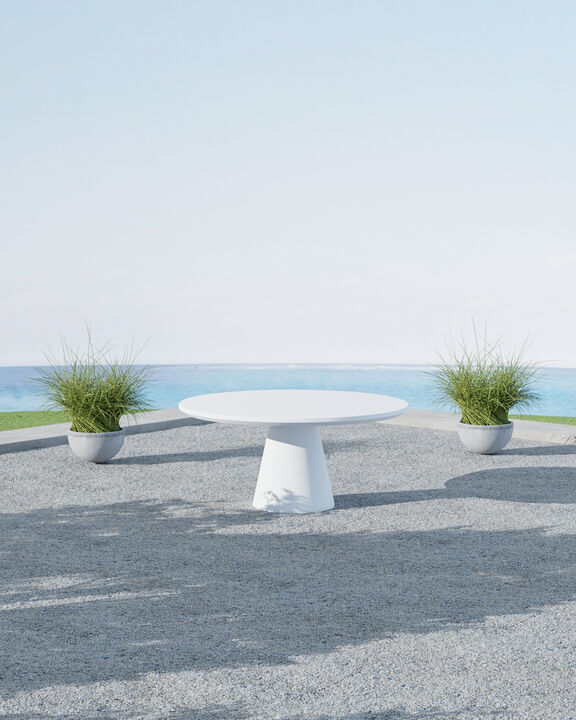 Pedestal Dining Table, Bone Finish