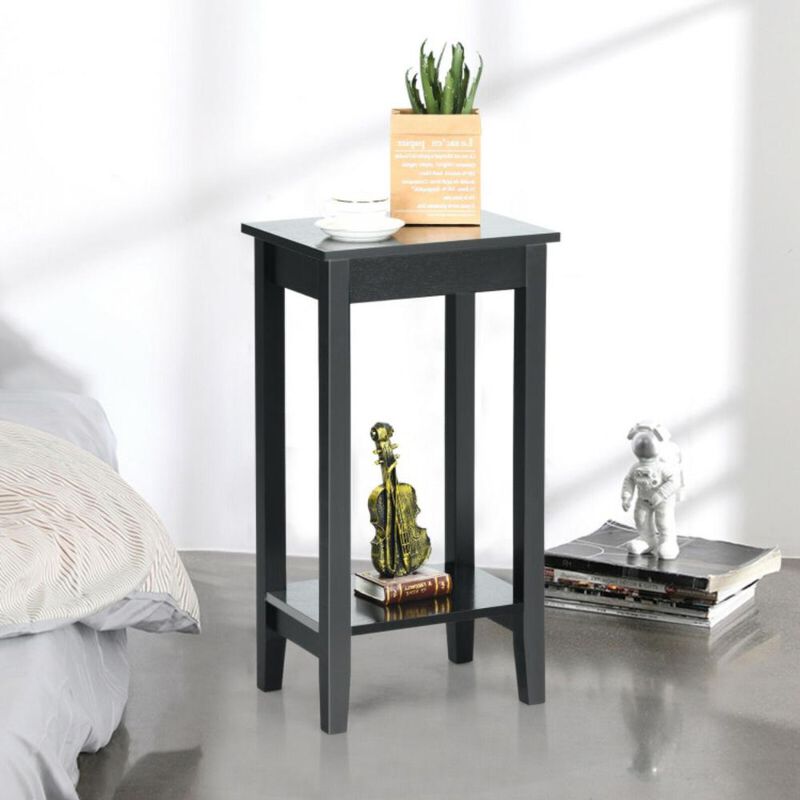Hivvago 2-Tier Nightstand End Side Wooden Legs Table for Bedroom