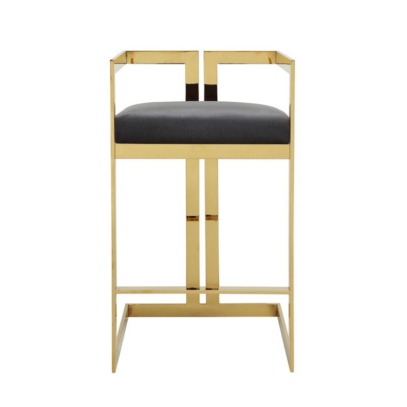 Pangea Home Kenzie Bar Stool Gold/Gray Velvet