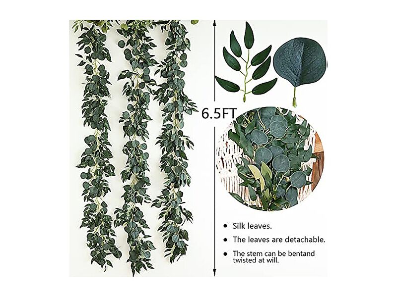 3 Pack Fake Eucalyptus Vines 6 Ft Silk Ivy Garland Odorless Lush Green Leaves image number 1