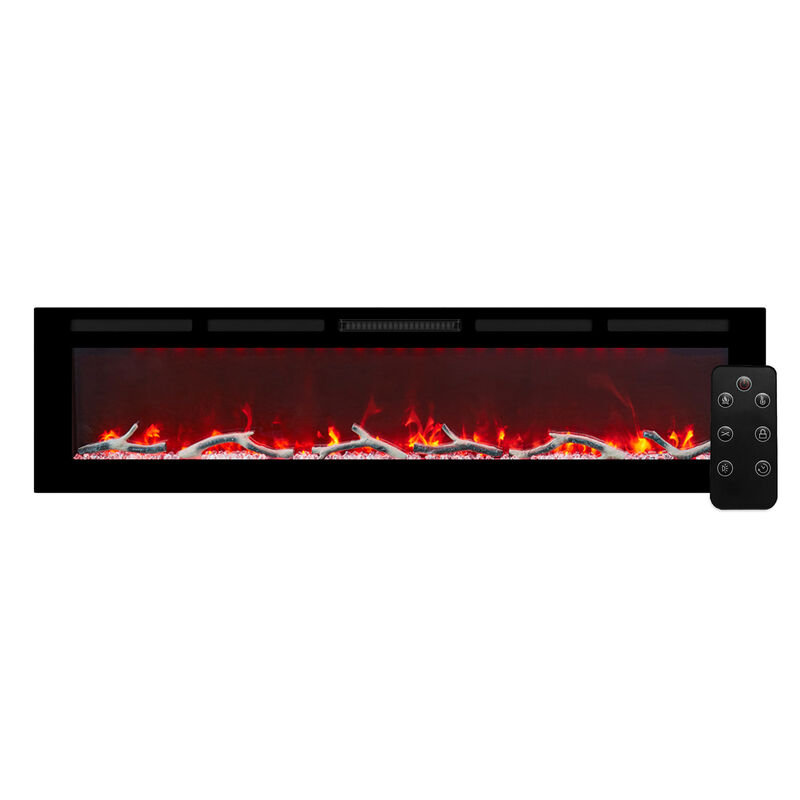 MONDAWE 72" Wall-Mounted Recessed Electric Fireplace 4780 BTU Heater with Remote Control Adjustable Flame Color & Temperature Setting