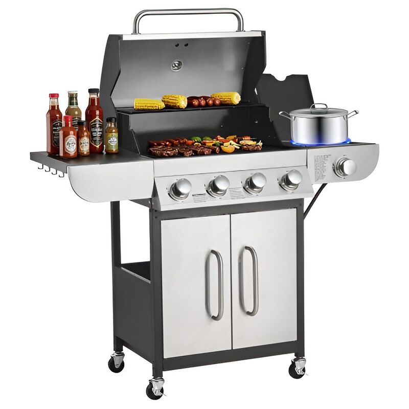 4 Burner BBQ Gas Grill with Side Burner, 52000 BTU Outdoor Patio Grill with Side Shelves image number 3
