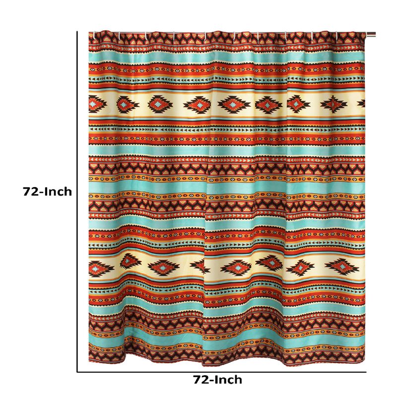 Tagus 72 Inch Shower Curtain, Natural Southwest Patterns, Button Holes-Benzara