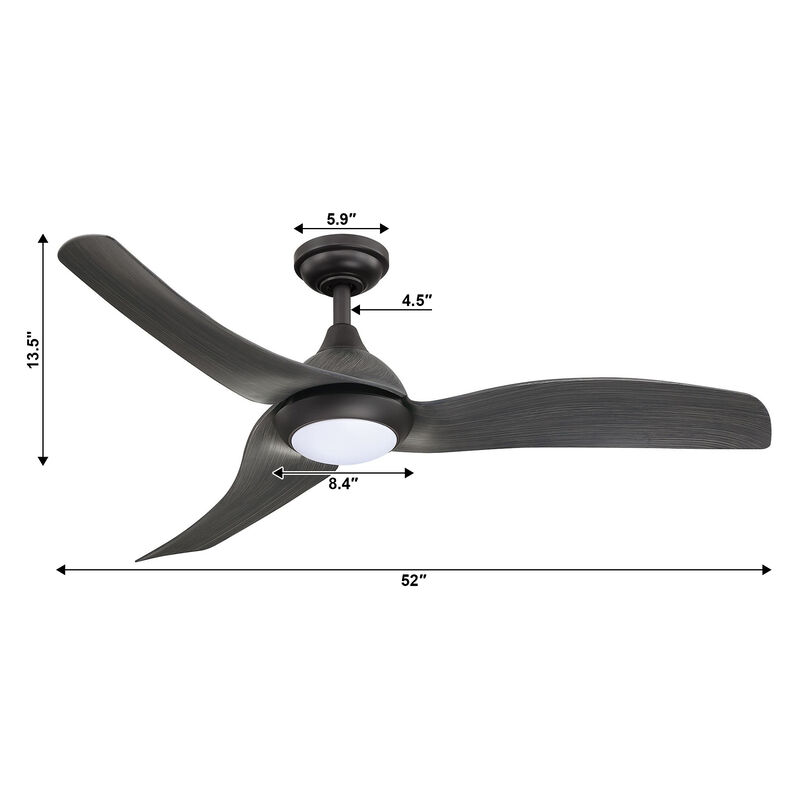 52 in. Integrated LED Brushed Black Downrod Mount Ceiling Fan with Light and Remote
