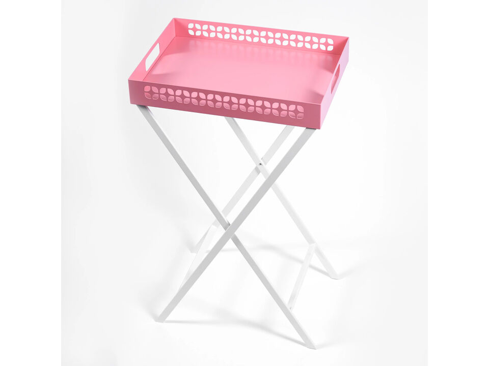 Breeze Block Metal Serving Tray + Stand Set-Pink