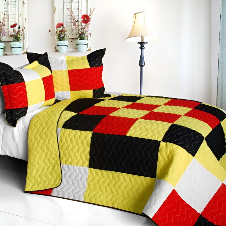 Vermicelli Quilted Plaid Quilt Set Rattlebush Style for Full Beds