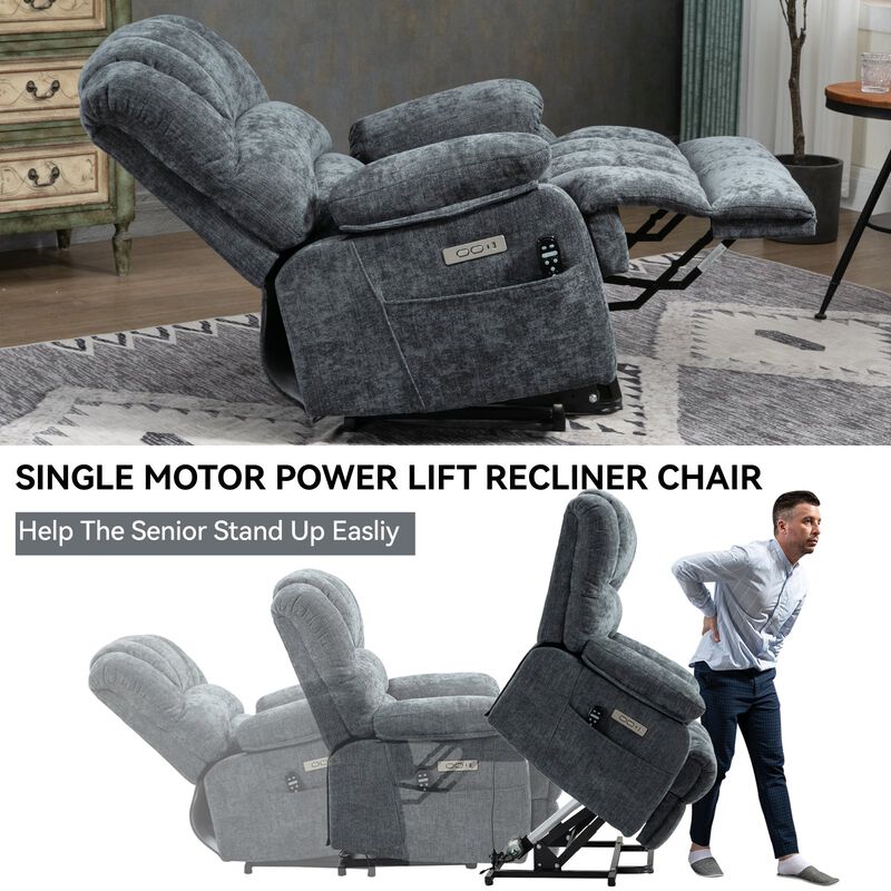 Mondawe 23" Seat Width and High Back Large Size Chenille Power Lift Recliner Chair with 8-Point Vibration Massage and Lumbar Heating