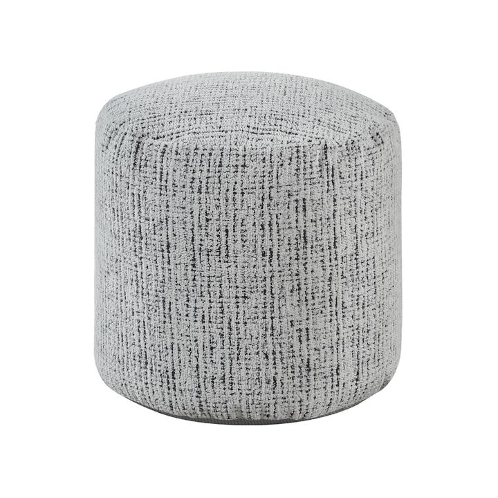 Modern Pouf Ottoman, Light Gray Soft Textured Chenille, 16 Inch Round