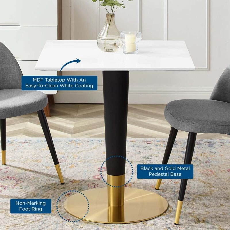Modway EEI-5119-GLD-WHI Zinque 28" Square Dining Table, Gold White image number 3