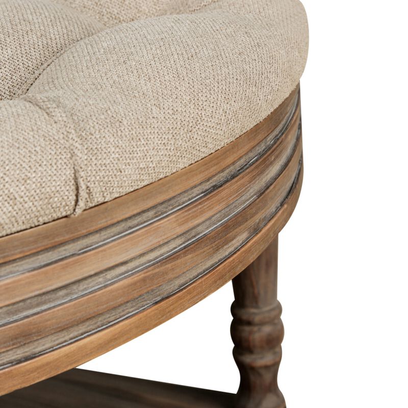 Plozup Large Round Tufted Linen Upholstered Ottoman Coffee Table image number 7