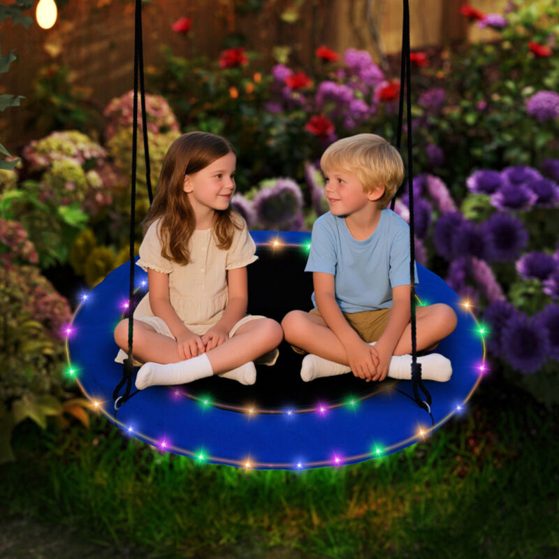 Hanging Round Saucer Swing with Lights – 40 Inch Outdoor Swing for Children & Grown-Ups
