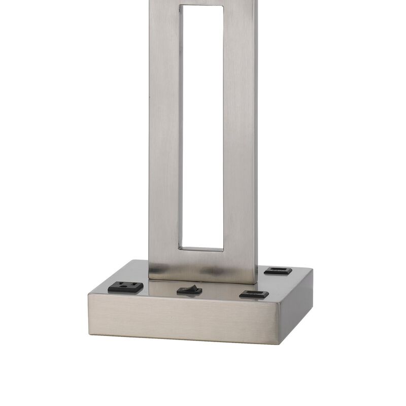 Arny Table Lamp, 1 Outlet, 2 USB, Slim Cutout Steel Base, 24 Inch - Benzara