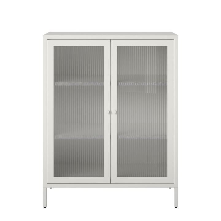 Shadwick 2 Door Metal Locker Storage Cabinet-Fluted Glass Doors