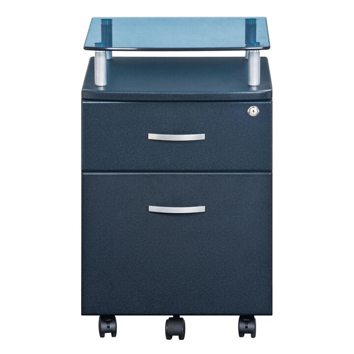 Rolling File Cabinet with Glass Top, Graphite