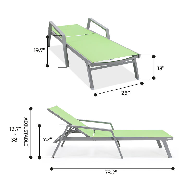 LeisureMod Marlin Poolside Outdoor Patio Lawn and Garden Modern Powder Coated Aluminum Frame Suntan Sling Chaise Lounge Chair with Armrests image number 9