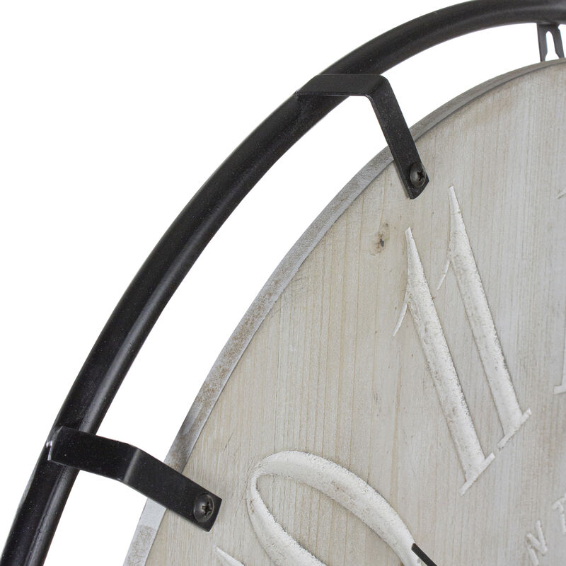 23.5" Black Metal and Wood Country Rustic Round Wall Clock