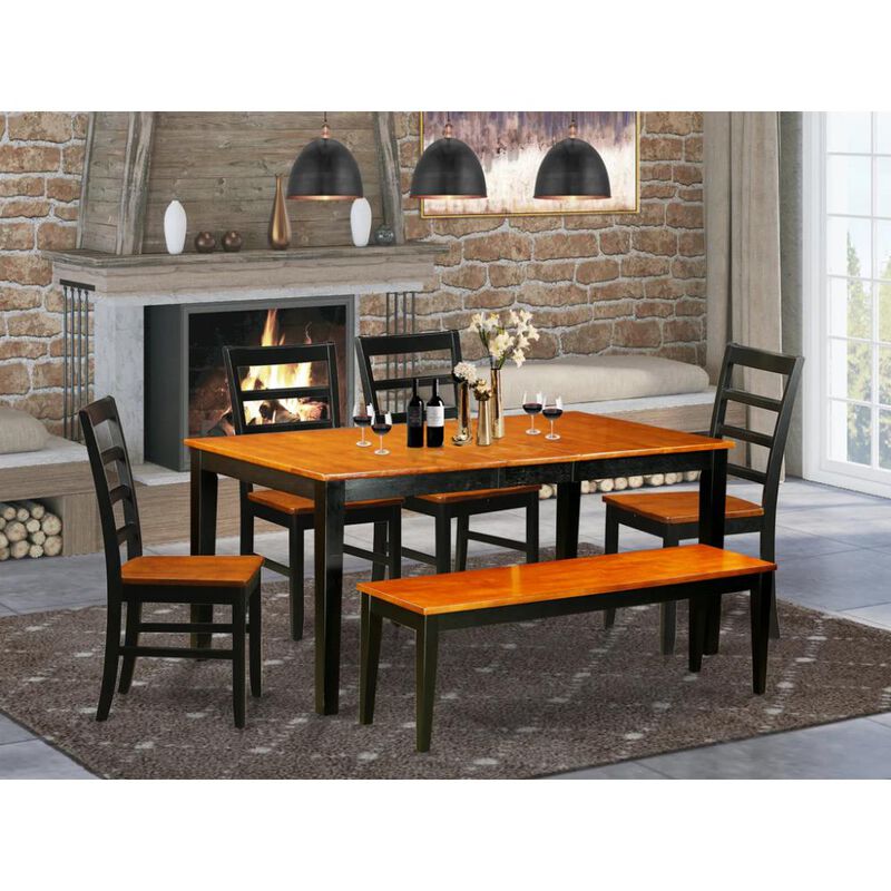 6 PC Dining room set with bench-Kitchen Tables and 4 Wooden Dining Chairs Plus bench