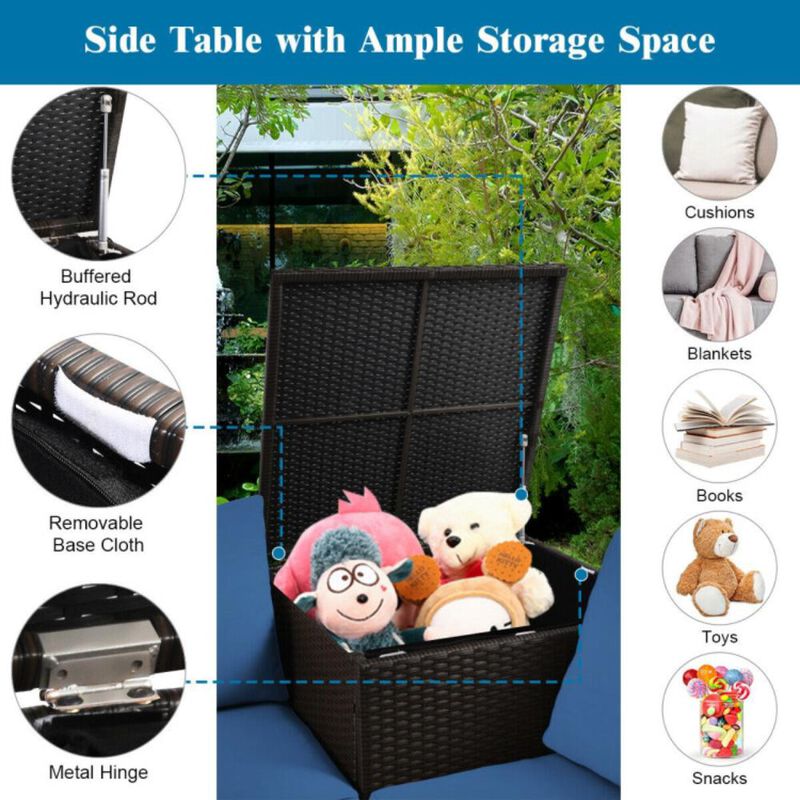 Hivvago 4 Pieces Outdoor Patio Rattan Furniture Set with Loveseat and Storage Box