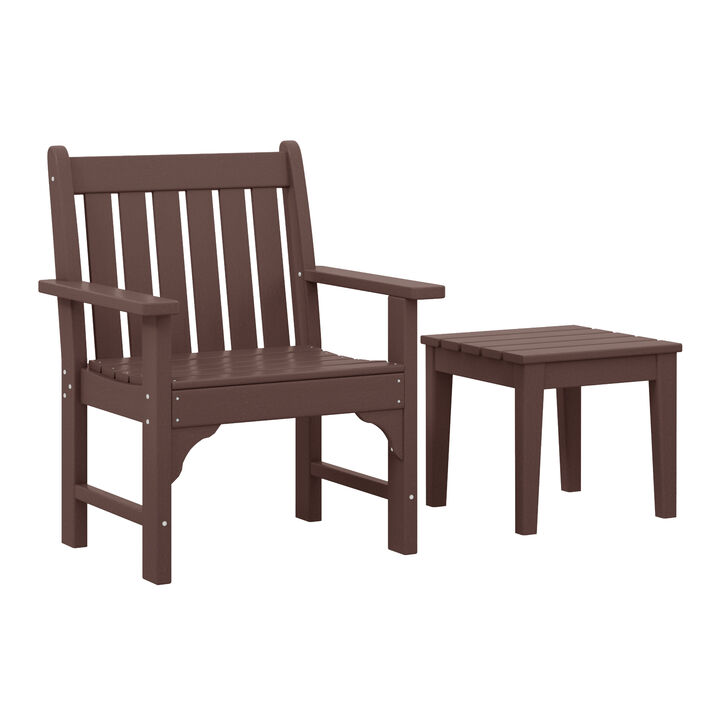 WestinTrends Outdoor Patio 2-Piece HDPE Adirondack Garden Chair with Square Adirondack Side Table Set