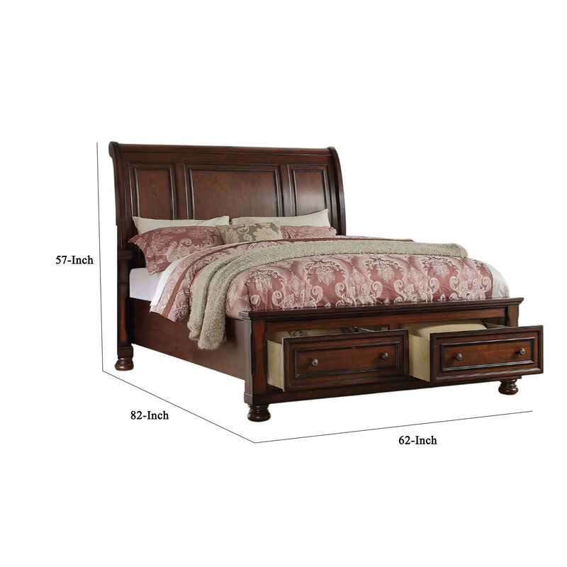 Splendid Wooden Queen Bed, Antique Cherry Finish - Benzara