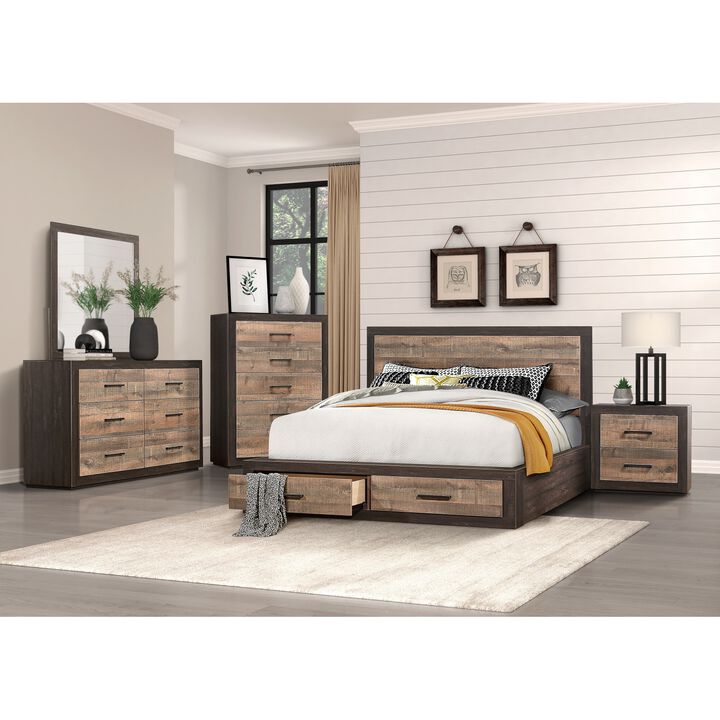 Contemporary Style Bedroom Nightstand Natural Wood Grain Look Two Tone Finish Bedside Table MDF Veneer