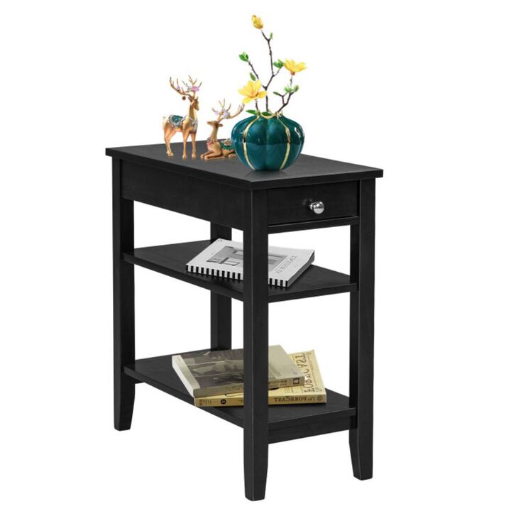 Hivvago Side End Table with Drawer and 2-Tier Open Storage Shelves for Space Saving
