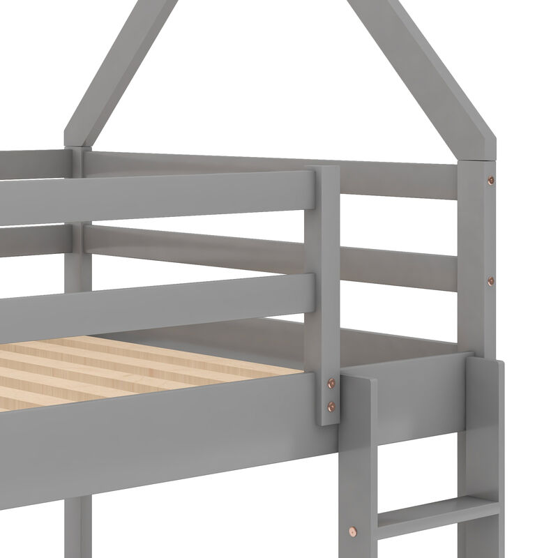 Merax Low Bunk Bed House Bed with Ladder
