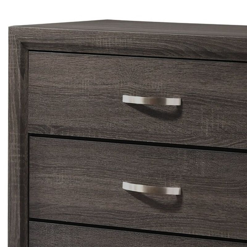 50 Inch Classic 5 Drawer Tall Dresser Chest with Metal Handles, Oak Gray - Benzara