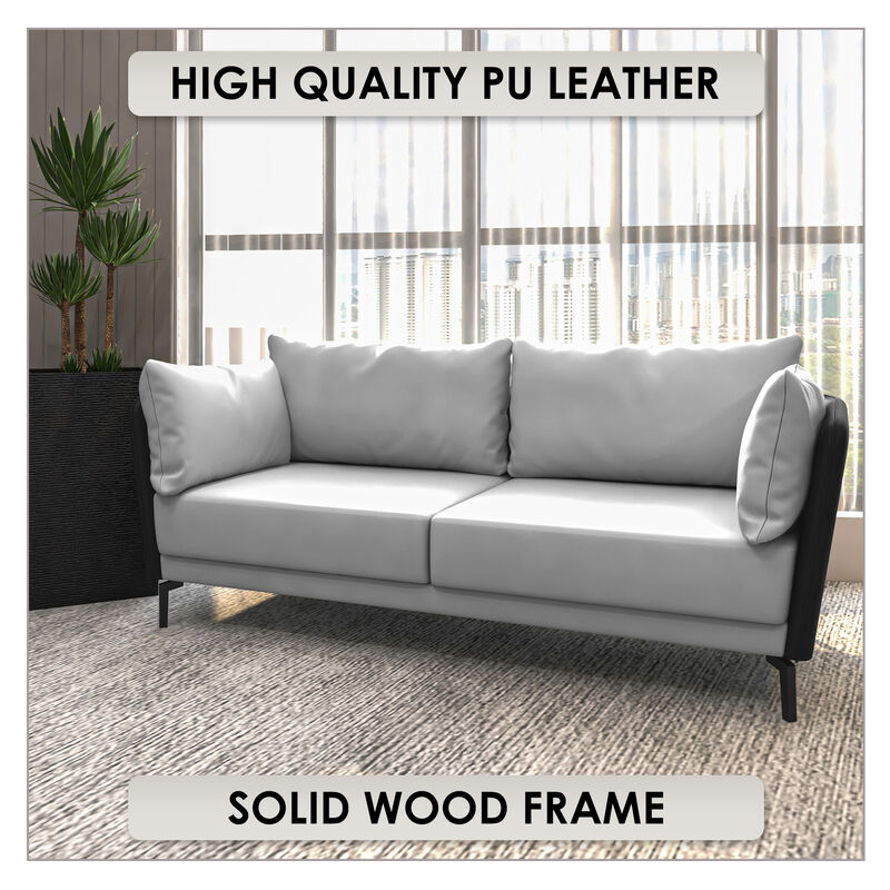 LeisureMod Luxify Series 3 Seater Sofa – Modern Leather Couch with Stainless Steel Legs, Removable Cushions, and Sleek Low-Profile Design for Living Rooms and Apartments