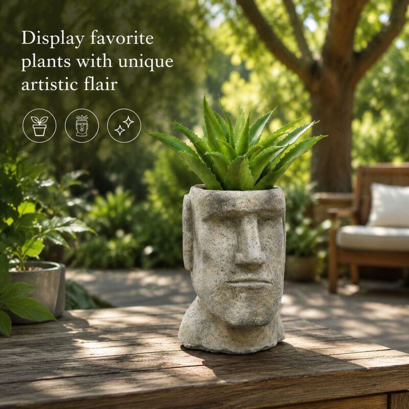 WOW PIONEER Easter Island Cement Planter Statue-Inspired Decorative Plant Holder for Indoor Outdoor Home and Patio Garden Display image number 4