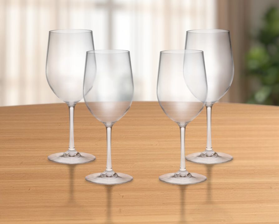 HomeRoots Set of Four Clear Tritan Plastic Stemmed All Purpose Wine Glass